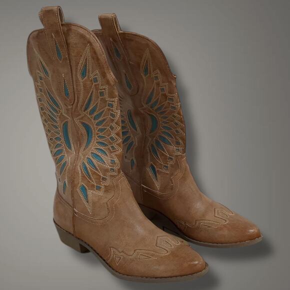 9M NIB MATISSE  Bandera Tan Turquoise Western Boots - Picture 3 of 9